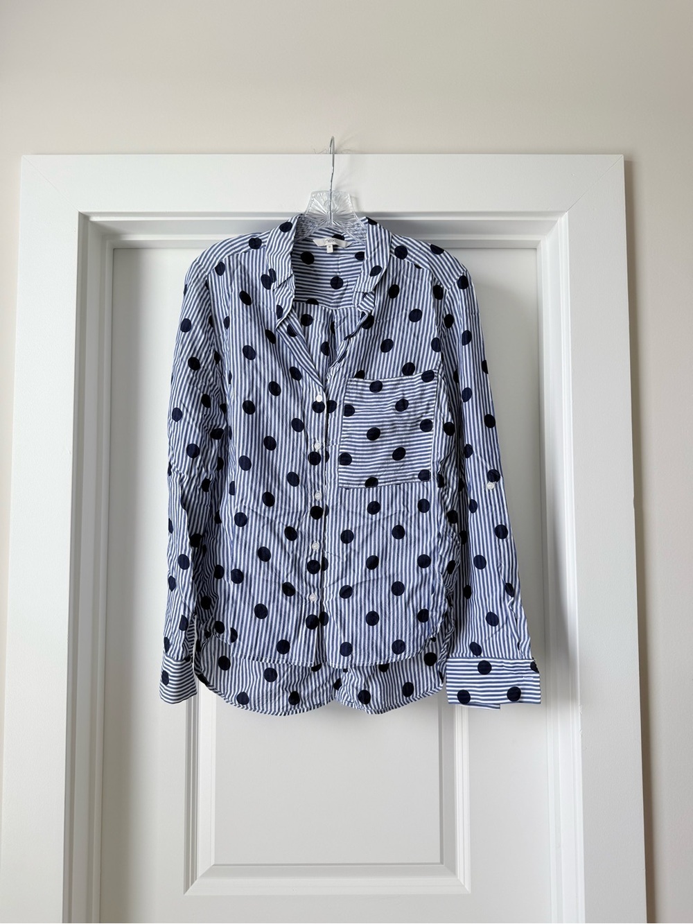 next Blue White Striped Blouse Navy Polka Dots women’s button down Longsleeve